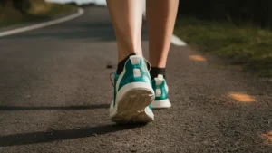 Image of a person running with proper foot alignment to prevent overpronation and underpronation.